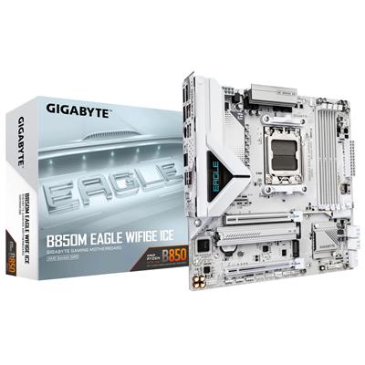GIGABYTE B850M EAGLE WIFI6E ICE Motherboard - AMD Ryzen 9000 Series CPUs, 8+2+2 Phases Digital VRM, up to 8200MHz DDR5 (OC), 1xPCIe 5.0 + 1xPCIe 4.0 M.2, Wi-Fi 6E, 2.5 GbE LAN, USB 3.2 Gen 2