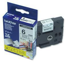 Brother Black on White Gloss Laminated Tape, 6mm label-making tape TZ
