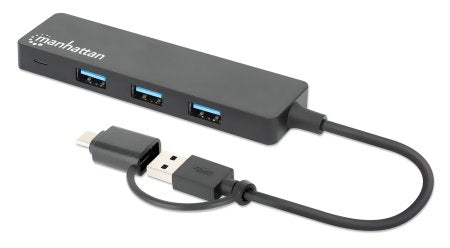 Manhattan USB-C & USB-A Combo Dock/Hub, Ports (4): USB-A (x4), 5 Gbps (USB 3.2 Gen1 aka USB 3.0), External Power Supply Not Needed, Universal for all devices, SuperSpeed USB, Black, Three Year Warranty