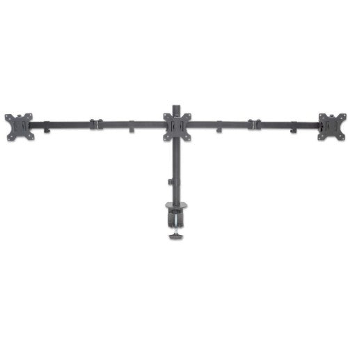 Manhattan Triple Desk Mount for TV & Monitors, For screens: 10" to 27", Clamp Assembly, VESA compatibility: 75x75 and 100x100mm - check the dimensions of the four mounting holes on back of screen to ensure it fits, Max 7kg (each), Black, Bracket, Lifetime