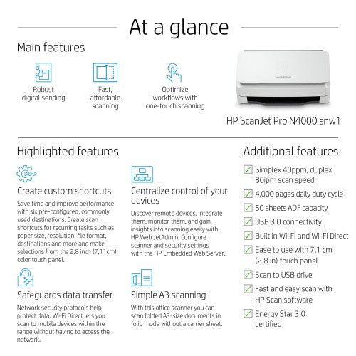 HP ScanJet Pro N4000 snw1 Sheet-fed scanner 600 x 600 DPI A4 Black, White