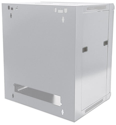 Intellinet 19" Network Cabinet - Wall Mount (Standard), 12U, 600mm Deep, Grey, Flatpack, Max 60kg, Metal & Glass Door, Back Panel, Removeable Sides, Suitable also for use on desk or floor, Usable Depth 410mm, Parts for wall install (eg screws/rawl plugs)