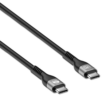 Manhattan USB-C to USB-C Cable (240W), 2m, Male to Male, Black, 480 Mbps (USB 2.0), Extended Power Range (EPR) charging up to 240W (Note additional USB-C 240W wall charger needed), Lifetime Warranty