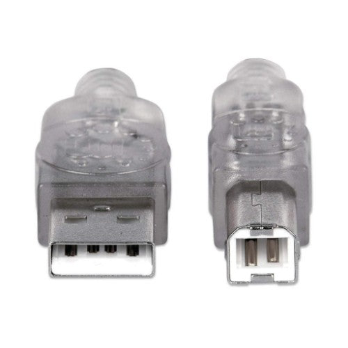 Manhattan USB-A to USB-B Cable, 1.8m, Male to Male, Translucent Silver, 480 Mbps (USB 2.0), Hi-Speed USB, Lifetime Warranty, Equivalent to USB2HAB6T.