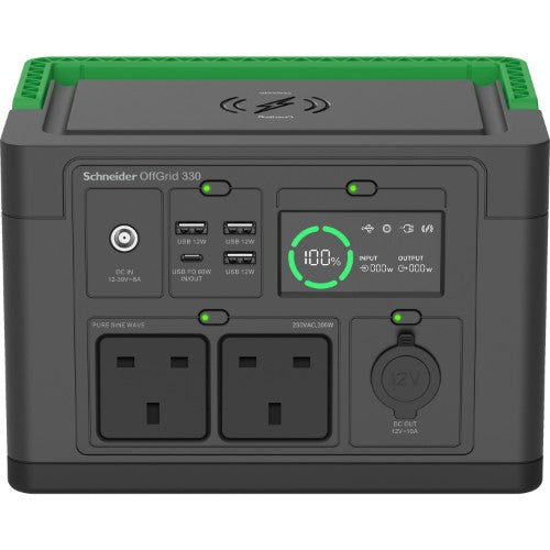 APC SE OffGrid Portable Power Station 330 - Li-Ion battery, LCD, 2x UK socket, 3x USB-A, 1x USB-C, 1x 12V, wireless charger
