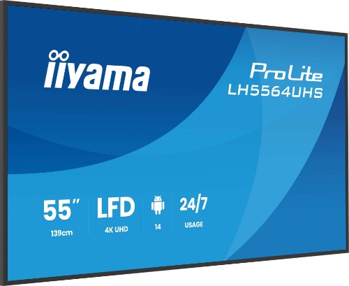 iiyama LH5564UHS-B1AG Signage Display Digital signage flat panel 139.7 cm (55") Wi-Fi 500 cd/m² 4K Ultra HD Black Built-in processor Android 24/7