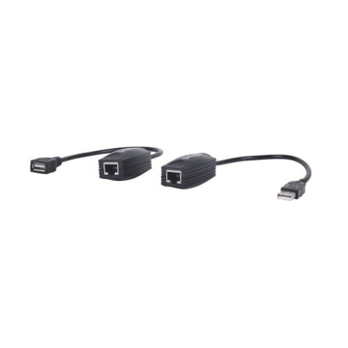 Manhattan USB-A Line Extender, for use with RJ45 network cable (not included), extends USB Device up to 60m, bus power, Cat5e/Cat6/Cat6A RJ45 network cables suitable, Black, Three Year Warranty