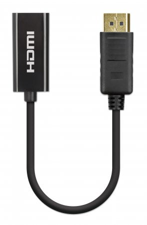 Manhattan DisplayPort 1.2 to HDMI Active Adapter, 4K@60Hz, 15cm, Male to Female, DP With Latch, Black, Not Bi-Directional, Three Year Warranty, Equivalent to DP2HD4K60S