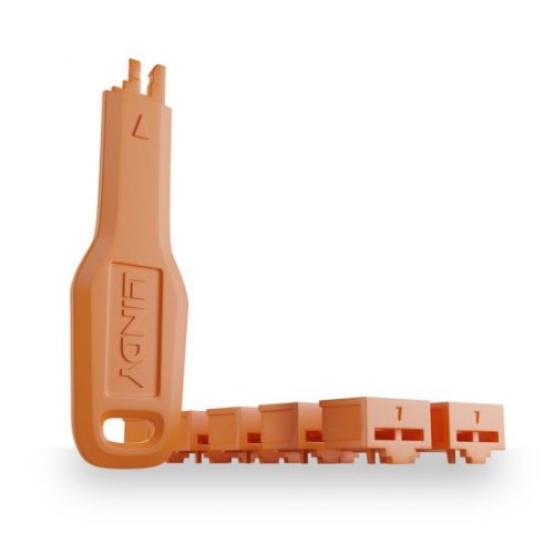 Lindy RJ45 Port Locks Orange, 10x + 1 Key