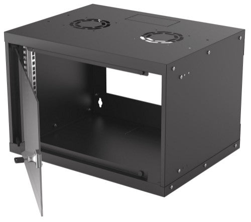 Intellinet 19" Network Cabinet - Wall Mount (Basic), 6U, 400mm Deep, Black, Flatpack, Max 50kg, Usable Depth 340mm, Glass Door, Rack, Parts for wall installation (eg screws and rawl plugs) not included