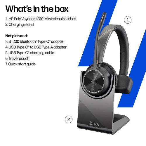 HP Poly Voyager 4310-M Microsoft Teams Certified USB-C Headset +BT700 dongle +Charging Stand