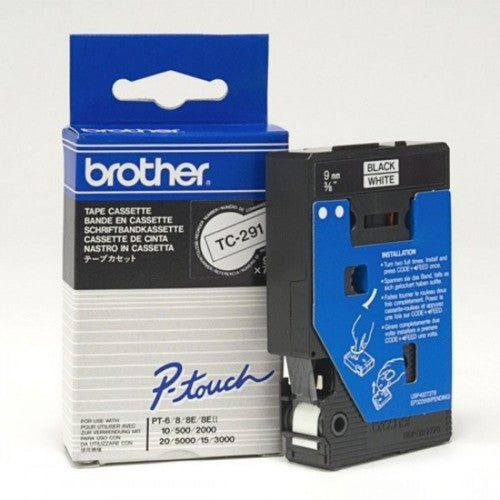 Brother TC-291 DirectLabel black on white 9mm x 7,7m for Brother P-Touch TC 9-12mm