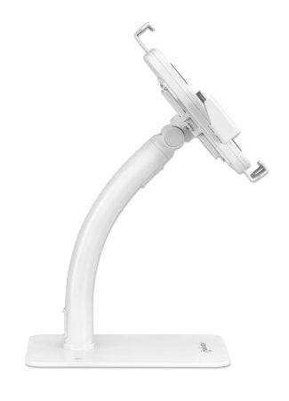 Manhattan Desktop Kiosk Stand (Anti theft) for Tablet and iPad, Universal, 360° Rotation, Tilt +20° to -110°, White, Lockable, Countertop Holder for 7.9" to 11" Tablets, Extendable clamps: height 200 to 246mm/width 129 to 181mm, Lifetime warranty