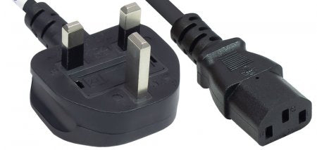 Manhattan Power Cord/Cable, UK 3-pin plug to C13 Female (kettle lead), 1.8m, 10A, Black, Lifetime Warranty