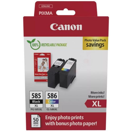 Canon 6204C005/PG-585XL/CL-586XL Ink cartridge multi pack high-capacity black + color XL + Photopaper GP-501, 2x300 pages ISO/IEC 19752 Pack=2 for Canon Pixma TS 7650