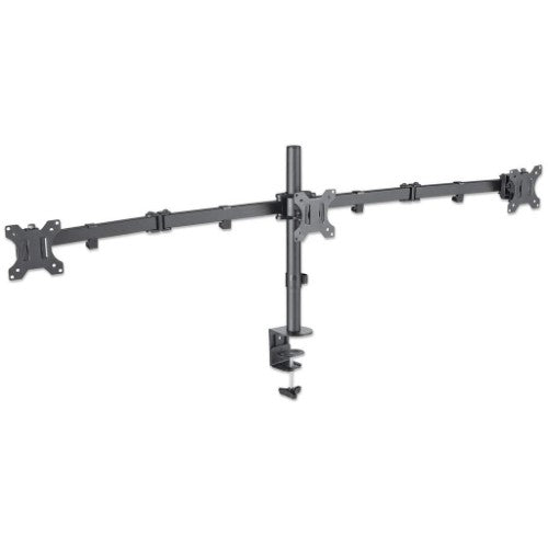 Manhattan Triple Desk Mount for TV & Monitors, For screens: 10" to 27", Clamp Assembly, VESA compatability: 75x75 and 100x100mm - check the dimensions of the four mounting holes on back of screen to ensure it fits, Max 7kg (each), Black, Bracket, Lifetime