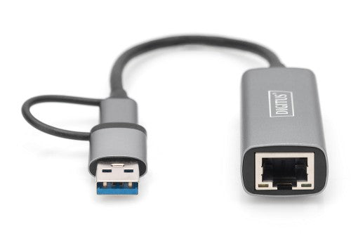Digitus USB Type-C™ Gigabit Ethernet Adapter 2.5G, USB-C™ + USB A (USB3.1/3.0)
