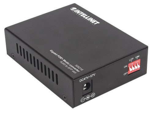 Intellinet Gigabit PoE+ Media Converter, 1 x 1000Base-T RJ45 Port to 1 x SFP Port, PoE+ Injector