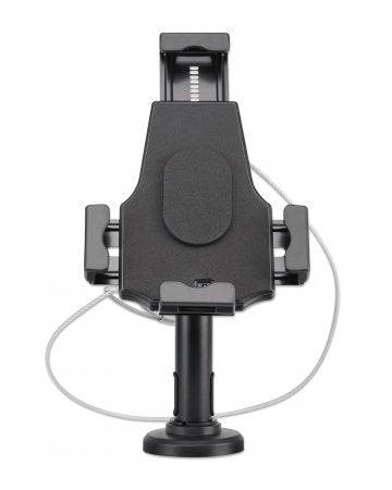 Manhattan iPad & Tablet Desk Stand, Lockable, Wall Mountable, Secure Anti-Theft, 7.9" to 10.5" tablets, 360° Rotation, +/- 70° Tilt, 330° Swivel, Black, Lifetime Warranty