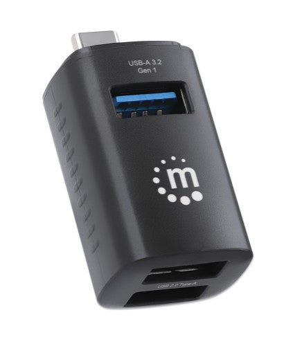 Manhattan USB-C 3-Port Hub, ULTRA COMPACT, 3x USB-A Ports (1x 5 Gbps USB 3.2 Gen1 aka USB 3.0, 3 x 480 Mbps USB 2.0), USB powered (no external power supply required)