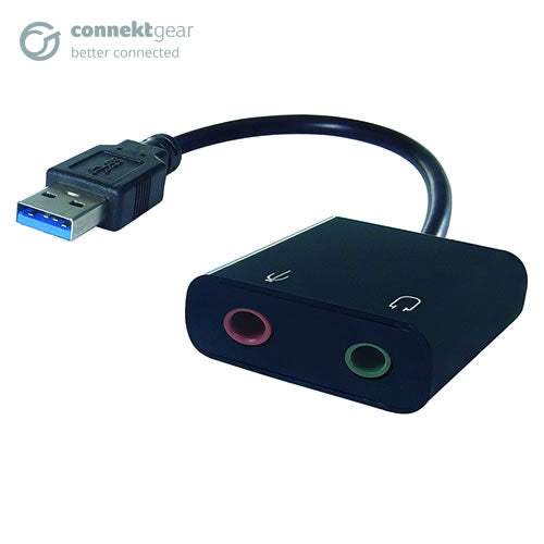 connektgear USB A to 2 x 3.5mm Stereo Jack Adapter A Male to 2 x 3.5mm Female