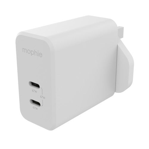 mophie Accessories-Wall Adapter-USB-C-PD-DUAL-67W-GAN-White-UK (2xUSBC)