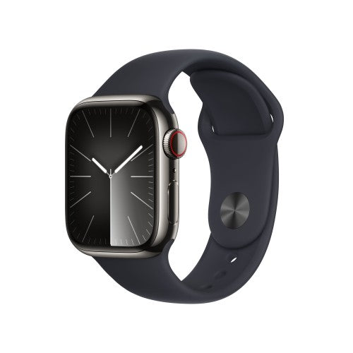 Apple Watch Series 9 GPS + Cellular 41mm Graphite Stainless Steel Case w/ Midnight Sport Band - S/M