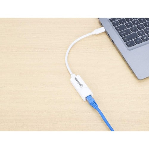 Manhattan USB-C to Gigabit (10/100/1000 Mbps) Network Adapter, White, supports up to 2 Gbps full-duplex transfer speed, RJ45, Three Year Warranty, Equivalent to US1GC30W