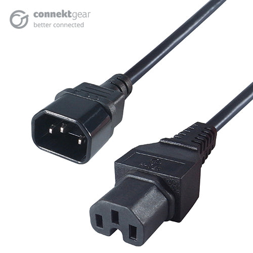 connektgear 1m Mains Extension Hot Rated Power Cable C14 Plug to C15 Socket