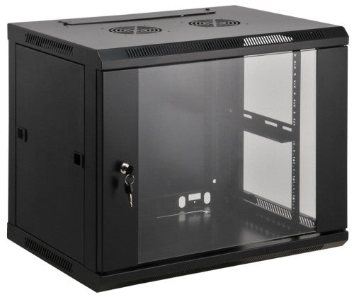 Intellinet 19" Network Cabinet - Wall Mount (Standard), 6U, 450mm Deep, Black, Assembled, Max 60kg, Suitable also for use on desk or floor, Usable Depth 350mm, Metal & Glass Door, Back Panel, Removeable Sides, Parts for wall install (eg screws/rawl plugs)