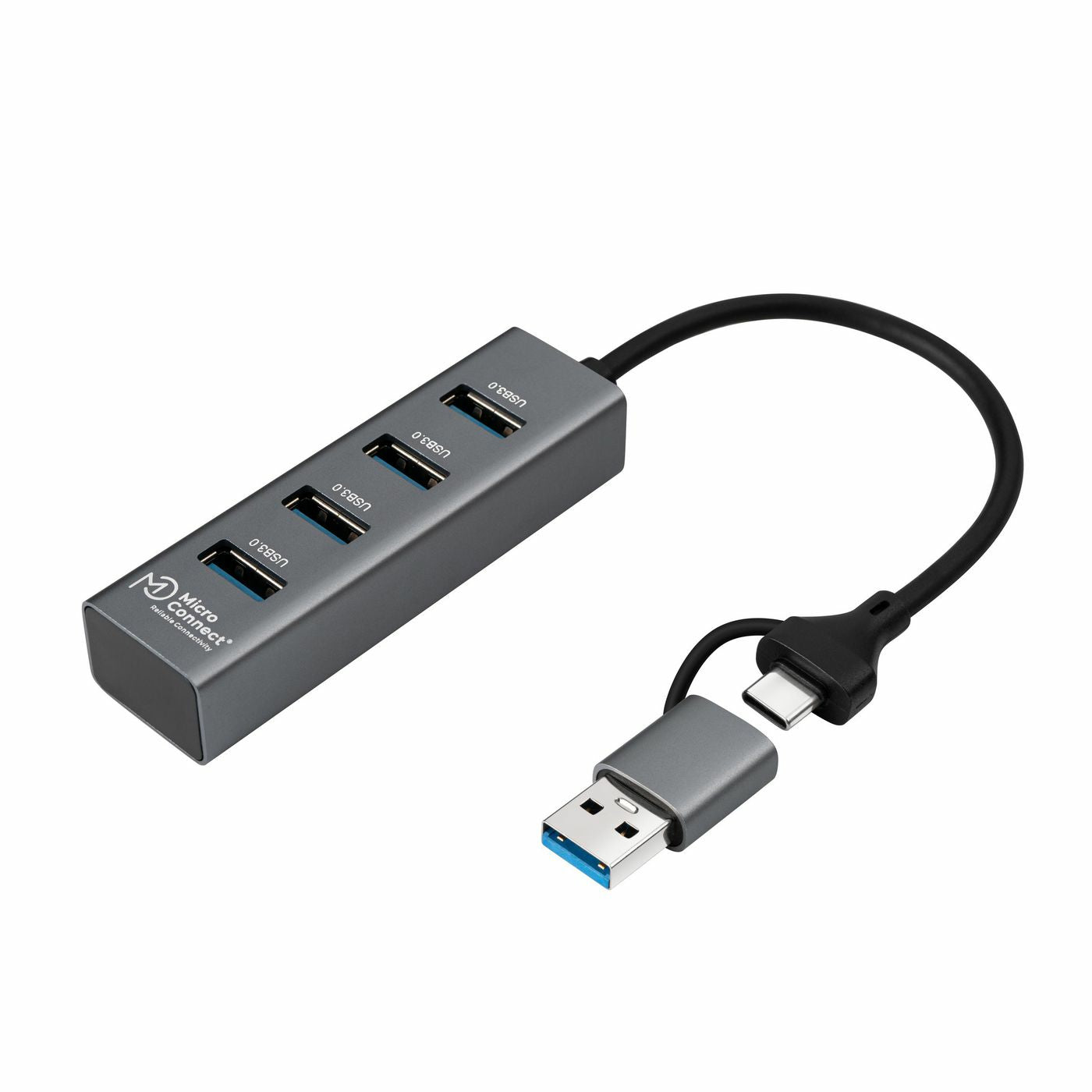 Microconnect USBHUB4-2IN1 interface hub USB 3.2 Gen 1 (3.1 Gen 1) Type-A 5000 Mbit/s Black