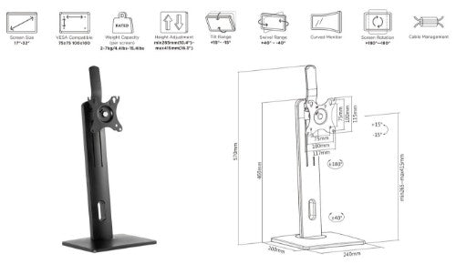 eSTUFF GLB226004 monitor mount / stand 81.3 cm (32") Desk Black