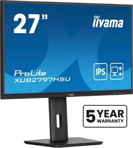 iiyama ProLite 27” IPS technology panel with 1ms MPRT, 100Hz refresh rate, USB-Hub and height adjustable stand