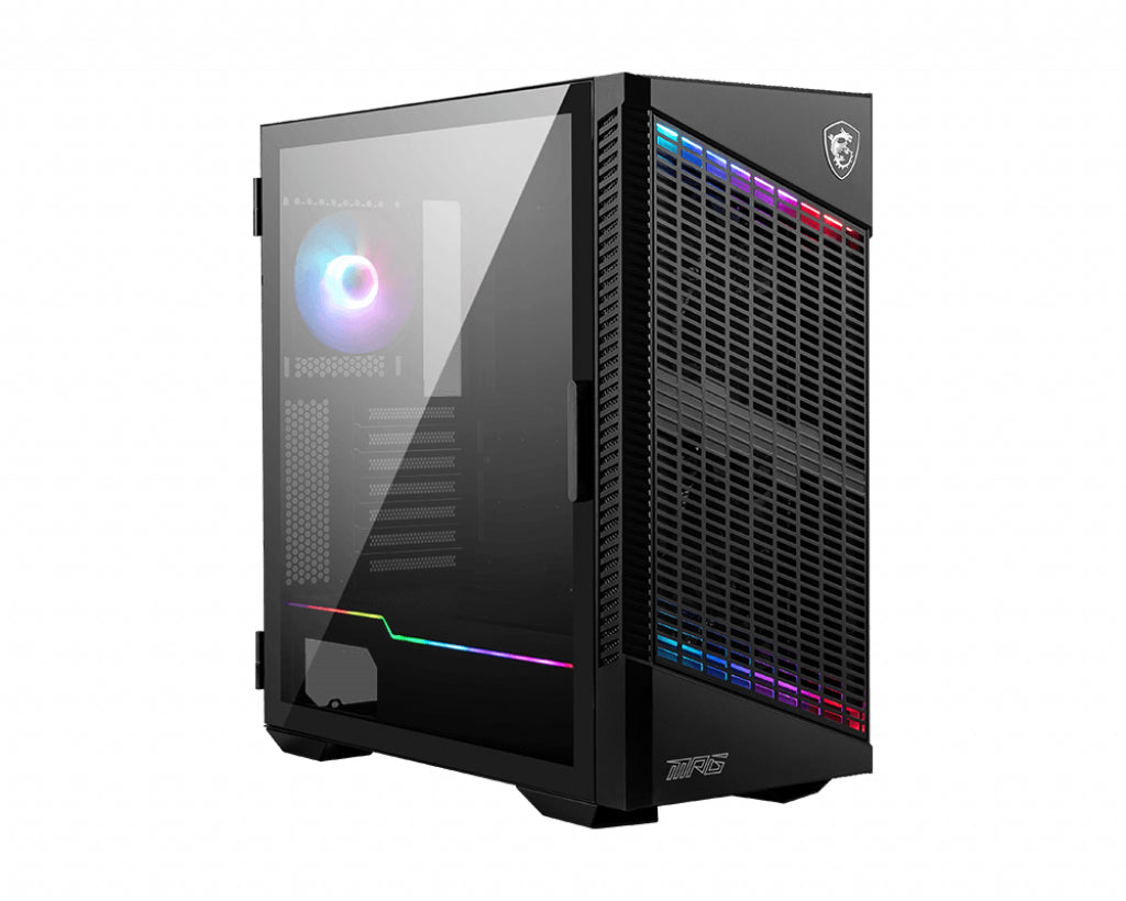 MSI MPG VELOX 100P AIRFLOW Mid Tower Gaming Computer Case 'Black, 3x 120mm Fan + 1x 120mm ARGB Fan, ARGB light strip, USB Type-C, 1x Tempered Glass, Center, E-ATX, ATX, mATX, mini-ITX'