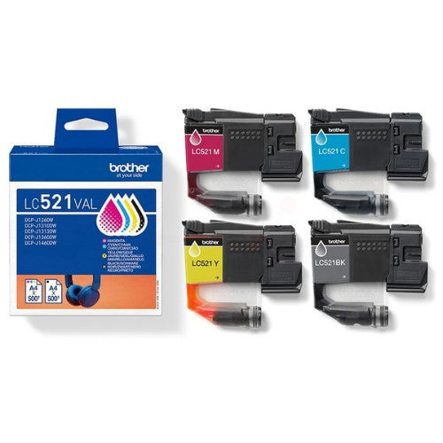 Brother LC-521VAL Ink cartridge multi pack Bk,C,M,Y, 4x500 pages ISO/IEC 19752 Pack=4 for Brother DCP-J 1260