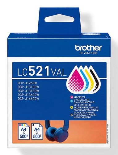 Brother LC-521VAL Ink cartridge multi pack Bk,C,M,Y, 4x500 pages ISO/IEC 19752 Pack=4 for Brother DCP-J 1260