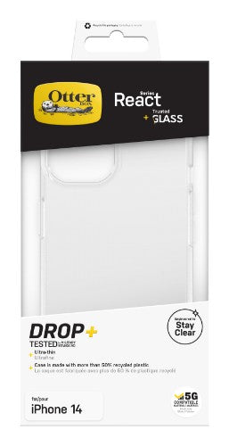 OtterBox Drop Protection Bundle for iPhone 14; React Clear Case Tested to Military Standard and Trusted Glass Screen Protector 2x Antiscratch Technology