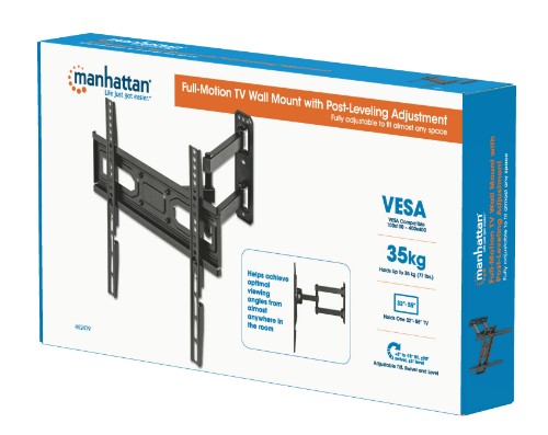 Manhattan Wall Mount for TV & Monitors (Full Motion), For screens 32" to 55", VESA compatability: all between 100x100mm and 400x400mm - check the dimensions of the four mounting holes on back of screen to ensure it fits, Max 35kg, Black, Bracket