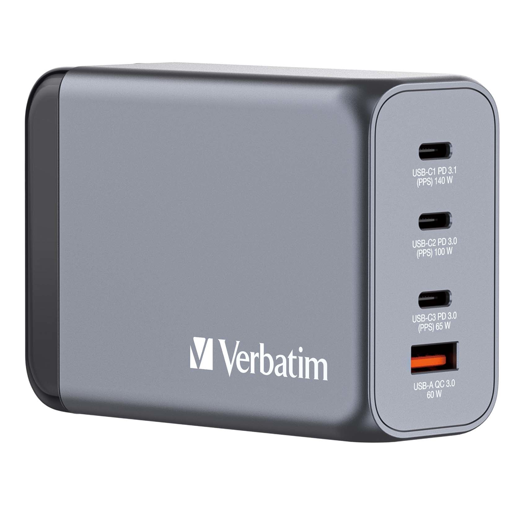 Verbatim GNC-240 GaN Charger 240W with 1 x USB-C 140W /1 x USB-C 100W / 1 x USB-C 65W / 1 x USB-A QC 3.0 (EU/UK/US)