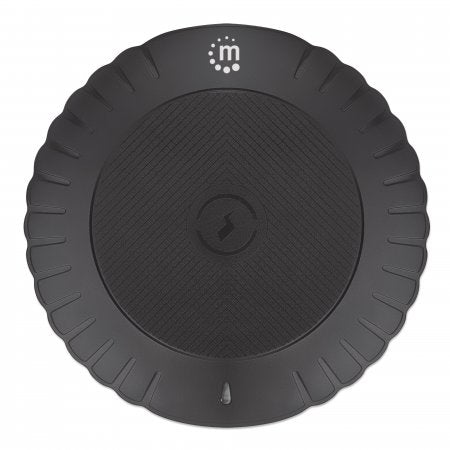 Manhattan Smartphone Wireless Charging Pad, 5W charging, QI certified, Black, Micro-USB to USB-A cable included, Micro-USB input into pad, USB-A wall charger/input required (not included), Cable 0.5m, Three Year Warranty