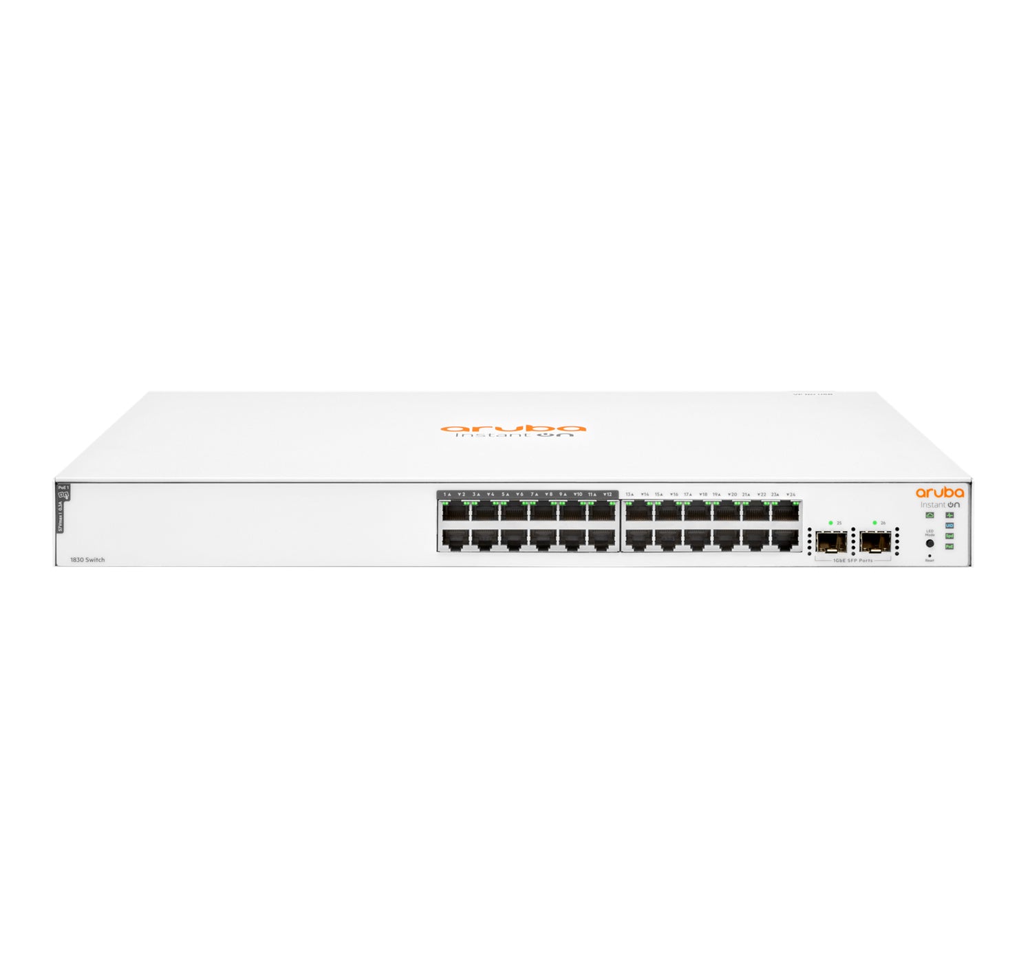 HPE Aruba Networking Aruba Instant On 1830 24G 12p Class4 PoE 2SFP 195W (x20) Managed L2 Gigabit Ethernet (10/100/1000) Power over Ethernet (PoE) 1U