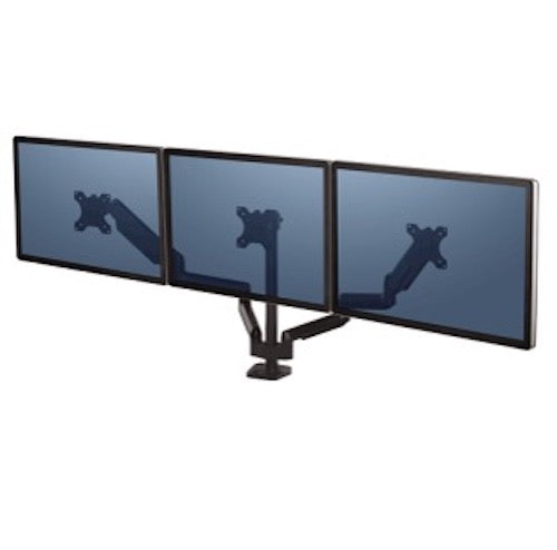 Fellowes Platinum Series Triple Monitor Arm - Monitor Mount for Three 7KG 27 Inch Screens - Adjustable Triple Monitor Desk Mount - Tilt 45° Pan 180° Swivel 360° Rotation 360°, VESA 75 x 75/100 x 100 - Black