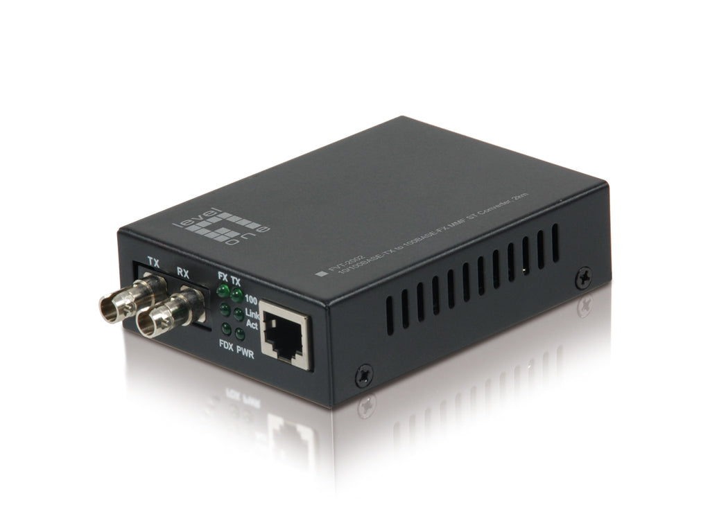 LevelOne RJ45 to ST Fast Ethernet Media Converter, Multi-Mode Fiber, 2km