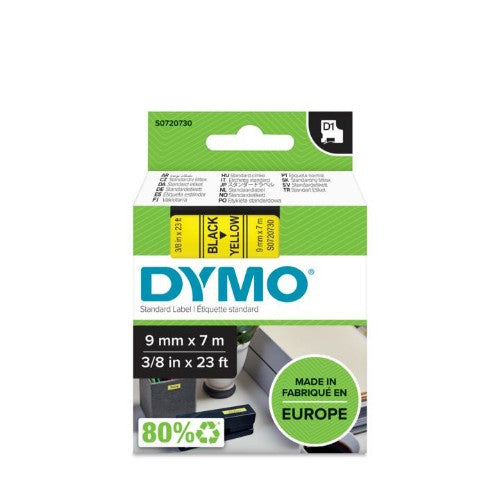 Dymo 40918/S0720730 DirectLabel-etikettes black on yellow 9mm x 7m for Dymo D1 6-12mm/19mm/24mm/9-12mm/9-19mm