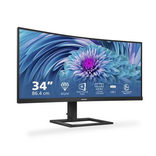 Philips E Line 346E2CUAE/00 computer monitor 86.4 cm (34") 3440 x 1440 pixels Wide Quad HD+ LCD Black