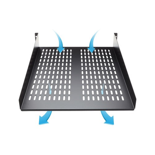 StarTech.com 2U Server Rack Shelf - Universal Vented Rack Mount Cantilever Tray for 19" Network Equipment Rack & Cabinet - Heavy Duty Steel – Weight Capacity 50lb/23kg - 22" Deep Shelf, Black