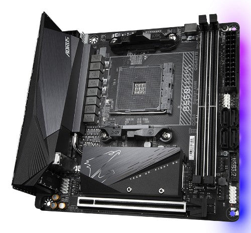 GIGABYTE B550I AORUS PRO AX Motherboard - AMD Ryzen 5000 CPUs, 8 Phases VRM, up to 5300MHz DDR4, 1xPCIe 4.0 + 1xPCIe 3.0 M.2, Wi-Fi 6E, 2.5GbE LAN, USB 3.2 Gen 2