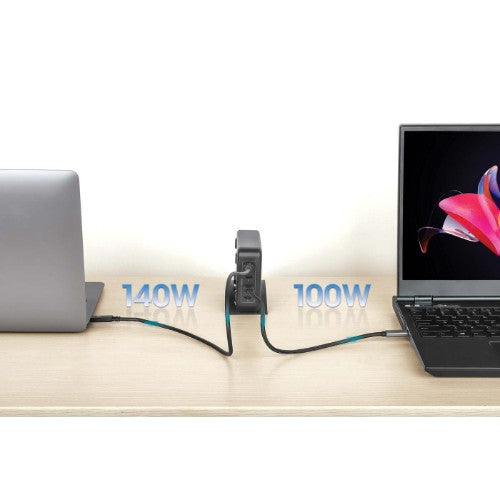 Manhattan 4-Port GaN USB Power Delivery Charging Station - 240 W / PD 3.1, Four USB-C PD Ports with up to 140 W per Port, 240 W Total Output, Power Delivery 3.1, Black