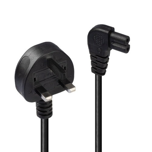 Lindy 0.5m UK 3 Pin Plug to Right Angled IEC C7 mains power Cable, Black