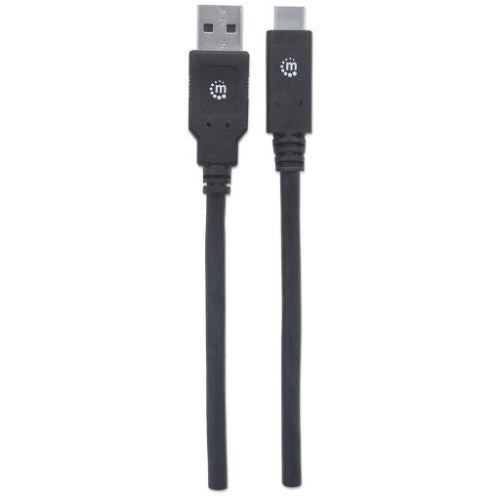 Manhattan USB-C to USB-A Cable, 2m, Male to Male, 5 Gbps (USB 3.2 Gen1 aka USB 3.0), 3A (fast charging), SuperSpeed USB, Black, Lifetime Warranty